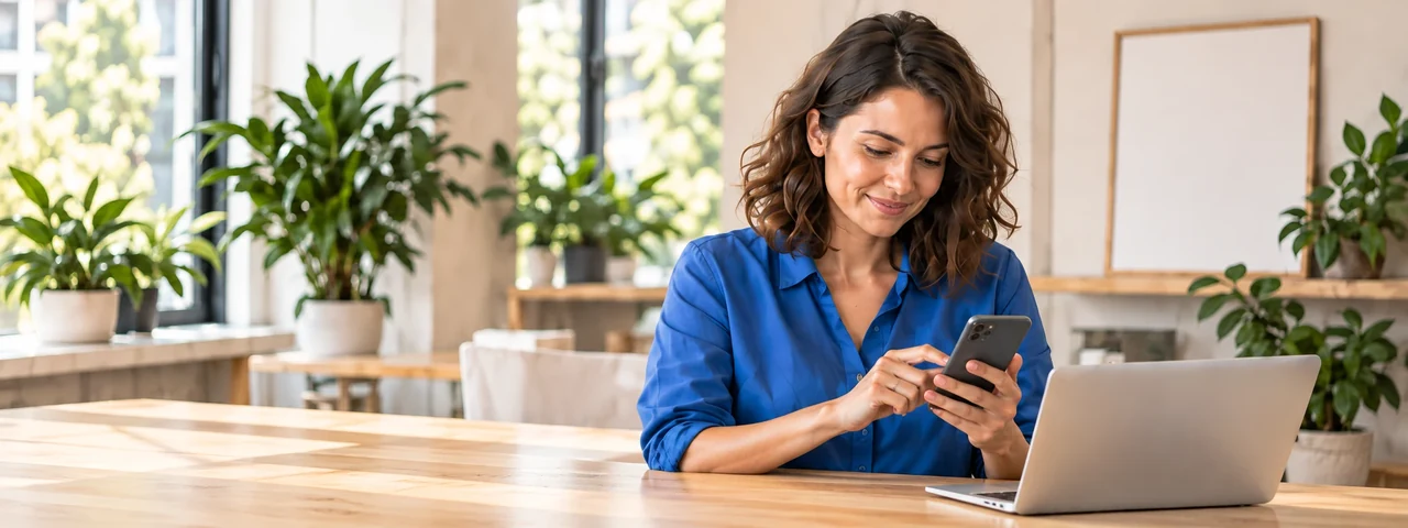 People using technology in a bright business workspace