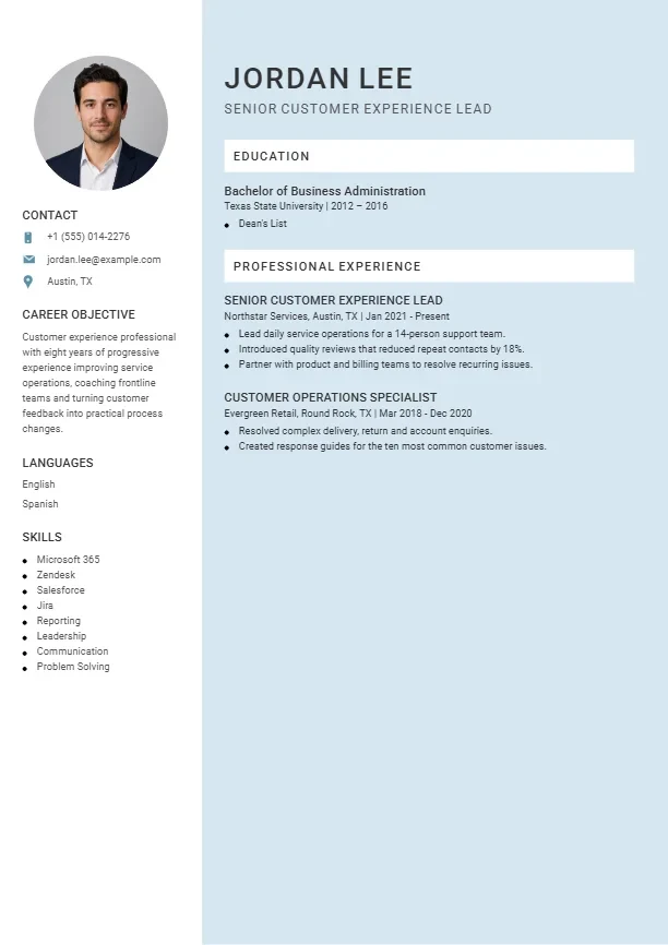 Example resume layout from the app