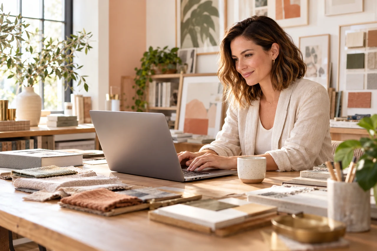 People using technology in a bright business workspace